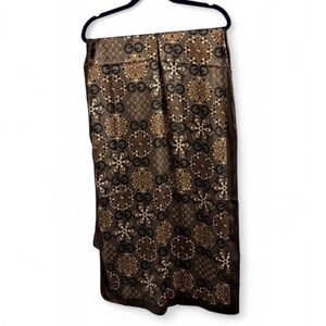 Italian GG Geometric Floral Patterned Brown Scarf 21.5” x 62”